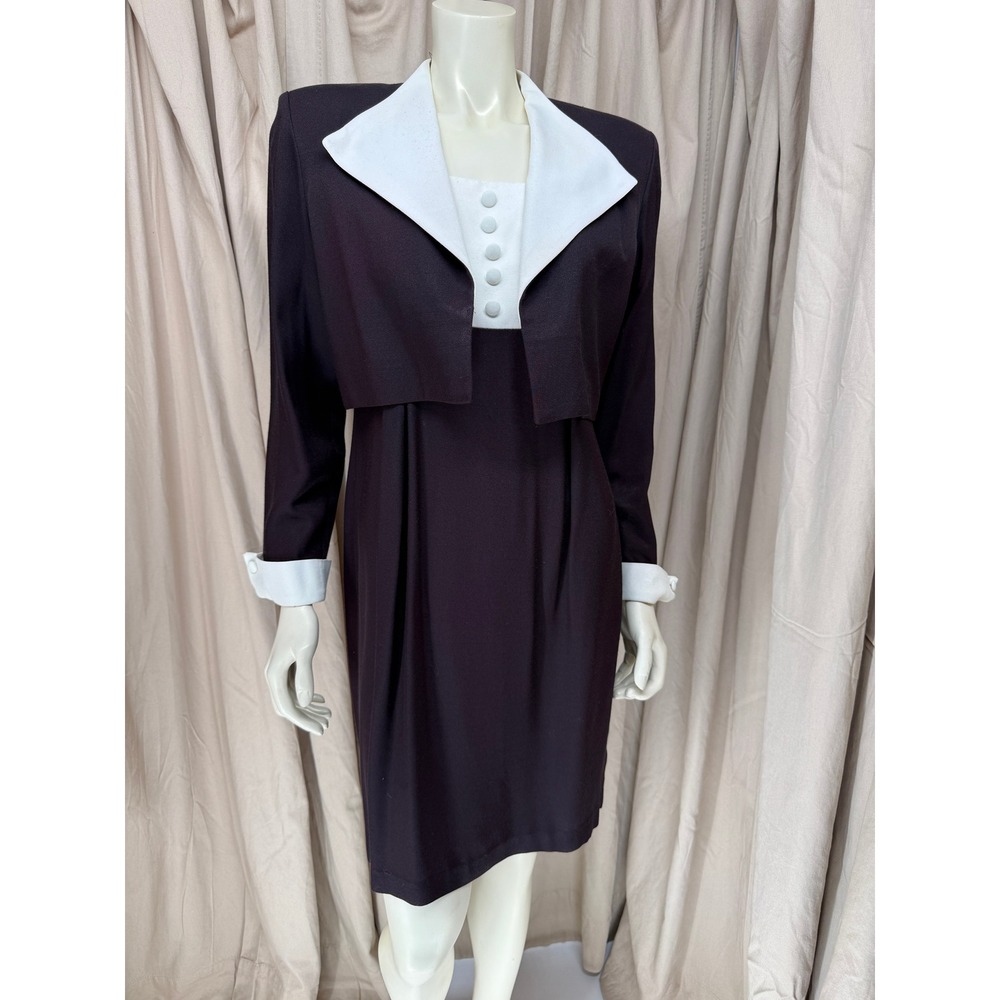 Vintage JSJ Petites Black White Tuxedo Dress Cropped Jacket Set 12